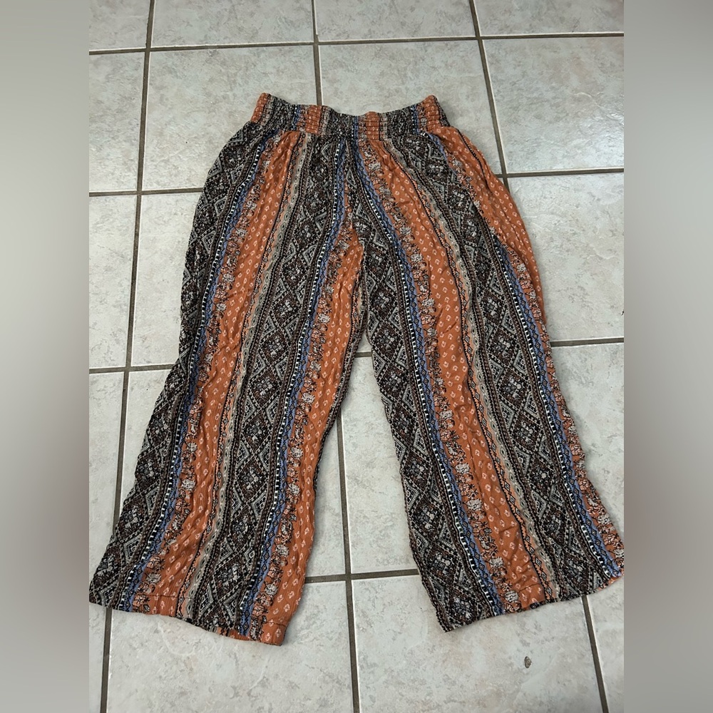 Passport Orange and Black Patterned Wide-Leg Pants